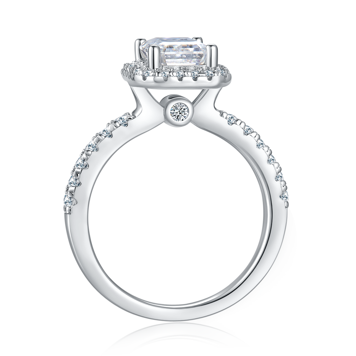 Light luxury rectangular S925 silver plated white gold moissanite diamond women's ring 2.0 carats D-grade